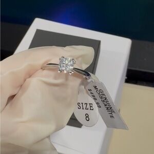 Classic Round Cut Moissanite Solitaire Ring, Sterling Silver Style, Size 8